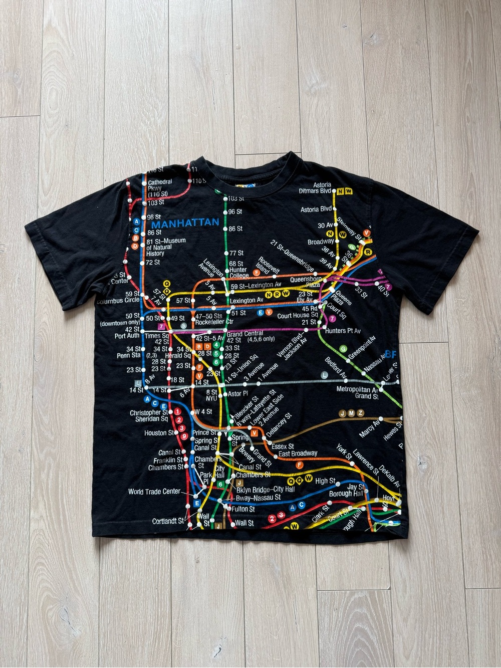 NYC Subway Line Manhattan Map T Shirt in Black Men’s Size Small Y2K Vintage